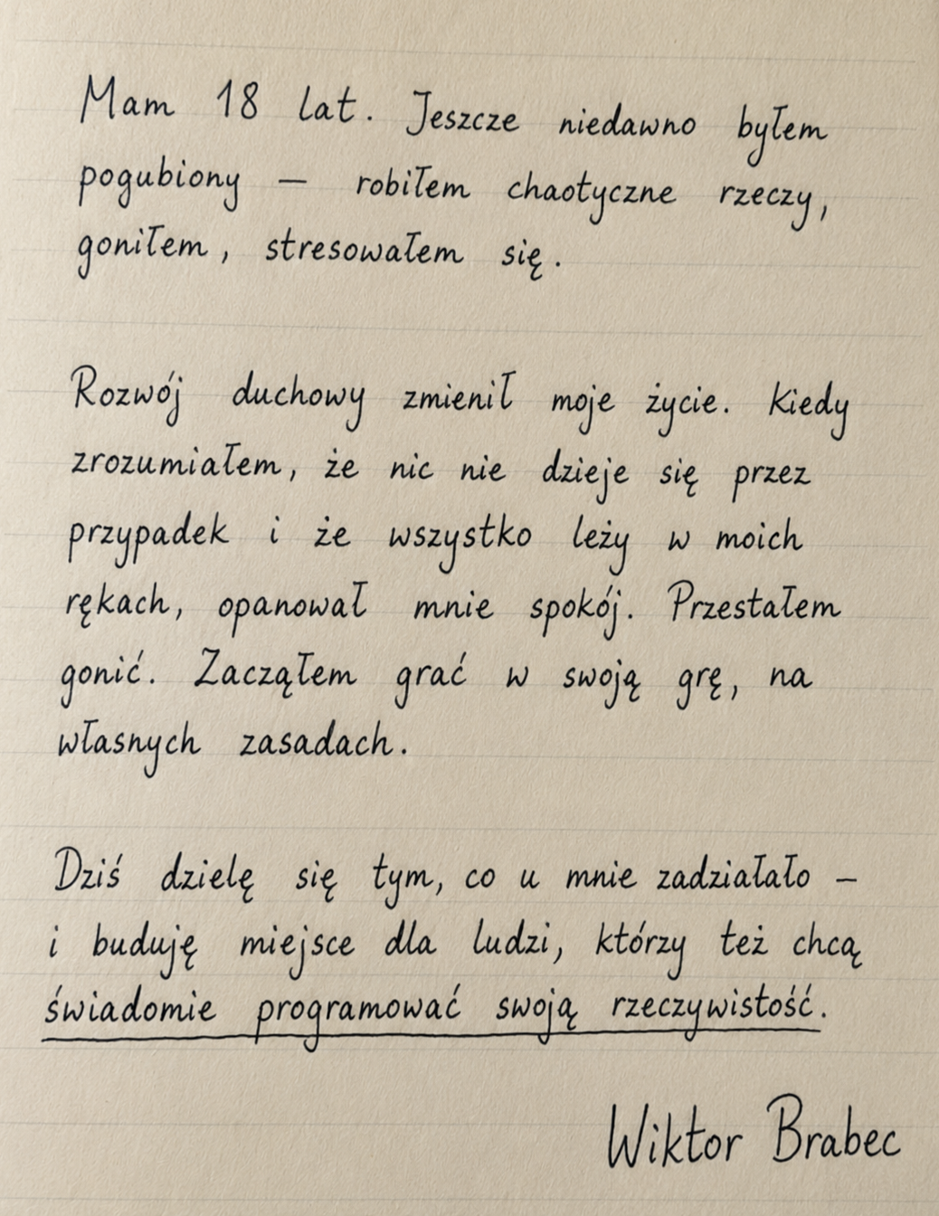 Ręcznie napisana notatka Wiktora Brabca
